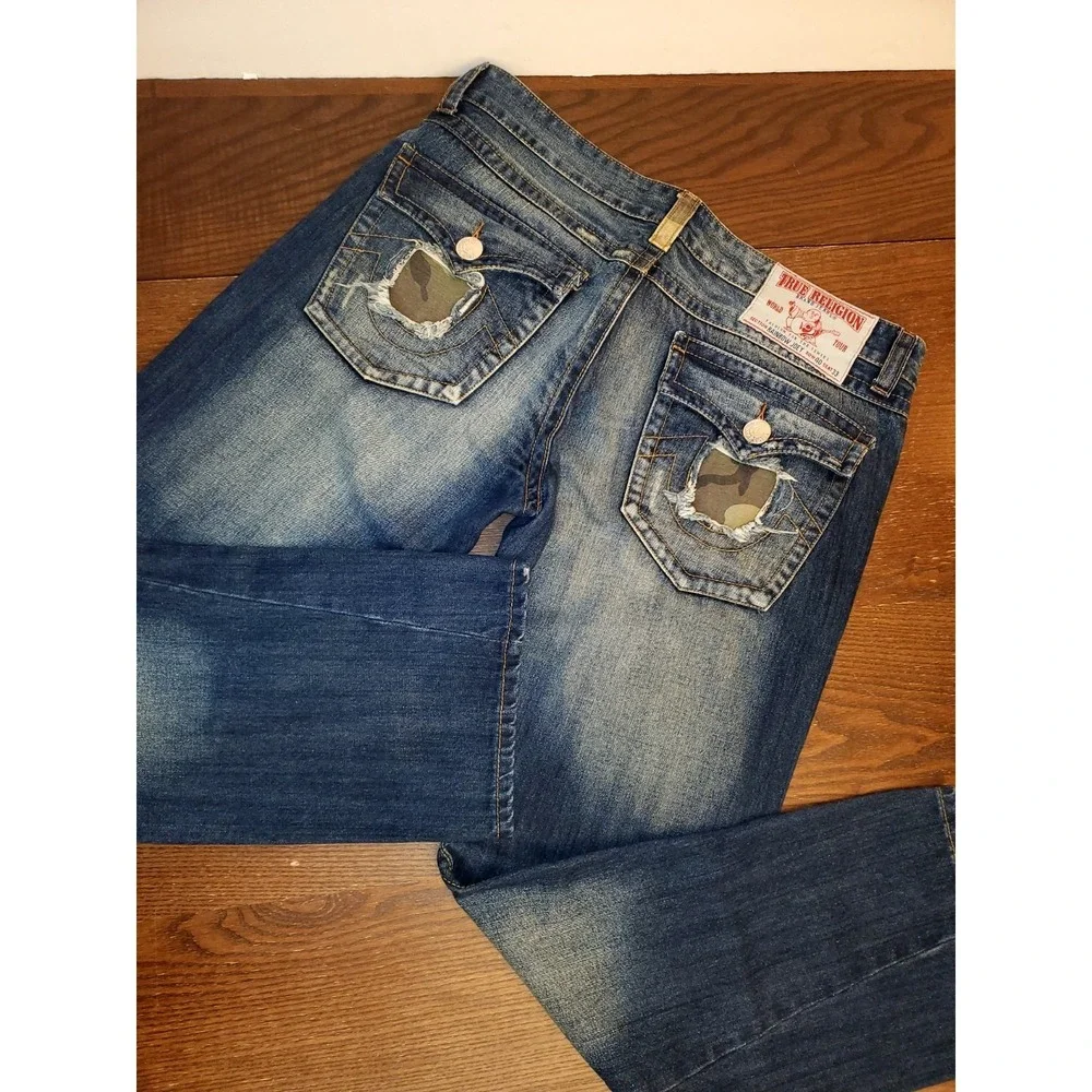 True Religion Rainbow Joey‎ 40 (44x31) USA Camo Distressed Flap Y2K Thrashed